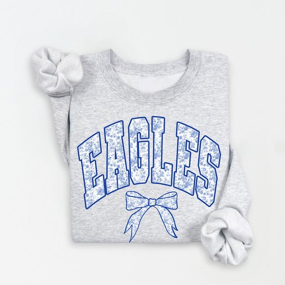 Custom College Merch Sweatshirt Women Blue Toile Floral Print , ANY COLLEGE Name - Picture 6 of 9